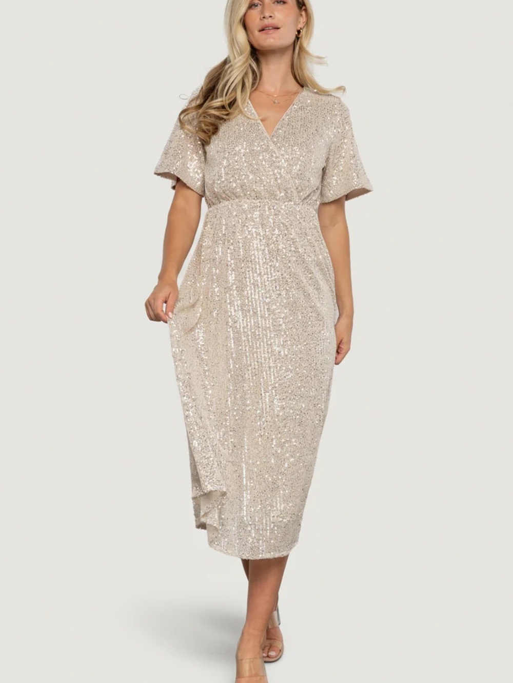NWT Baltic Born Mayfair Sequin Midi Dress in Champagne